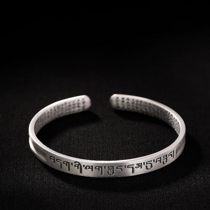 Buddha Stones 999 Srebro Sterling Sześć Prawdziwych Słów Bransoletka Ochronna Sutry Serca