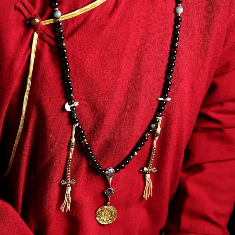 Buddha Stones 108 Mala Beads Złoty połysk Obsydian Tygrysie Oko Orle Oko Kamień Bransoletka Bogactwa