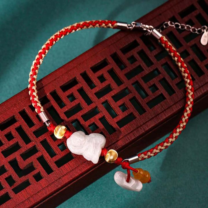 Buddha Stones Chiński Zodiak Jadeit Dobrobyt Czerwona Bransoletka Sznurkowa Anklet - Małpka (rozmiar bransoletki/bransoletki na kostkę 19,5+4 cm) - image 12