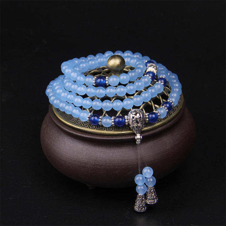 Buddha Stones 108 Koraliki Niebieski Kryształ Uzdrawiająca Bransoletka Mala