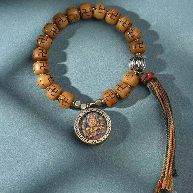 Buddha Stones naturalne tybetańskie kości wielbłąda swastyka Dzi koralik Shankha wisiorek buddy Kirtimukha ochrona szczęścia bransoletka z frędzlami