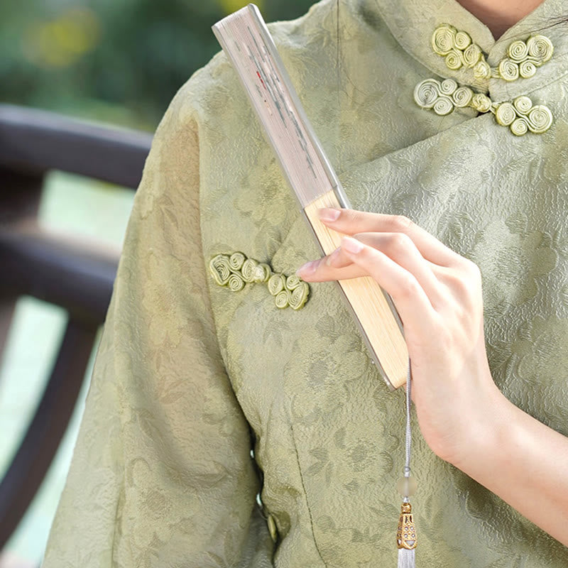 Buddha Stones Jaśminu Ręczny Składany Wachlarz Bambusowy