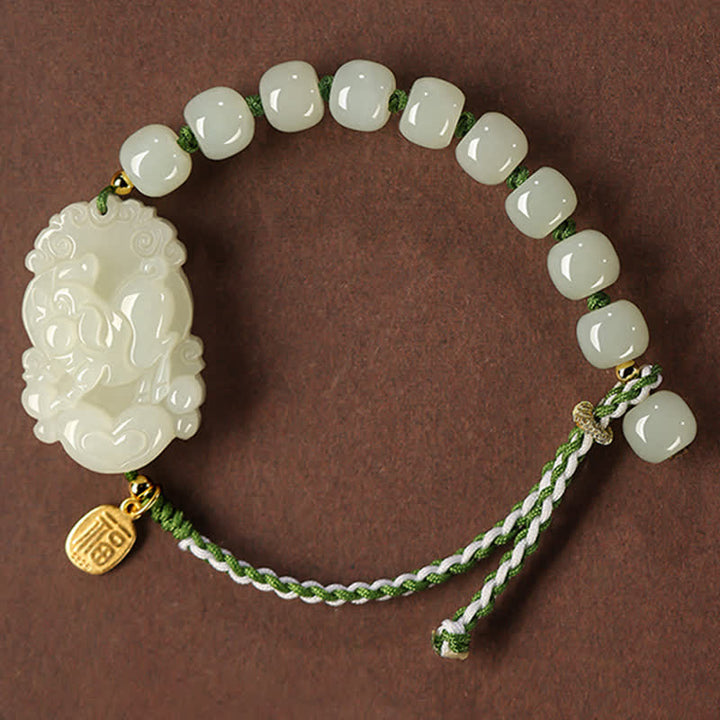 Bransoletka ze srebra próby 925 ze sznurka z chińskim znakiem zodiaku Hetian Jade