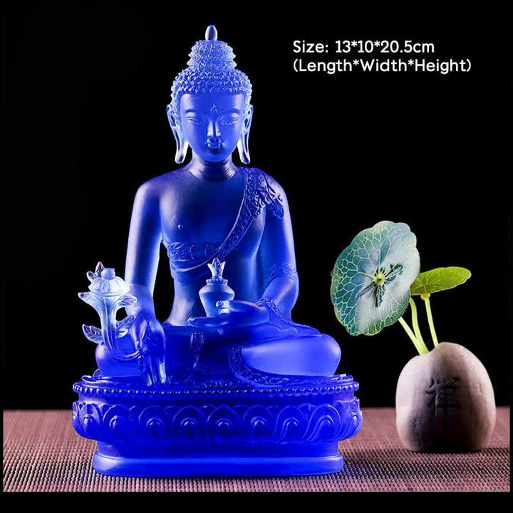 Buddha Stones Medycyna Budda Ręcznie Robiony Kryształ Liuli Dzieło Sztuki Współczucia Statua Ofiarowania Dekoracji Domu Biuro - 13*10*20,5 cm - Budda Medycyny - image 11