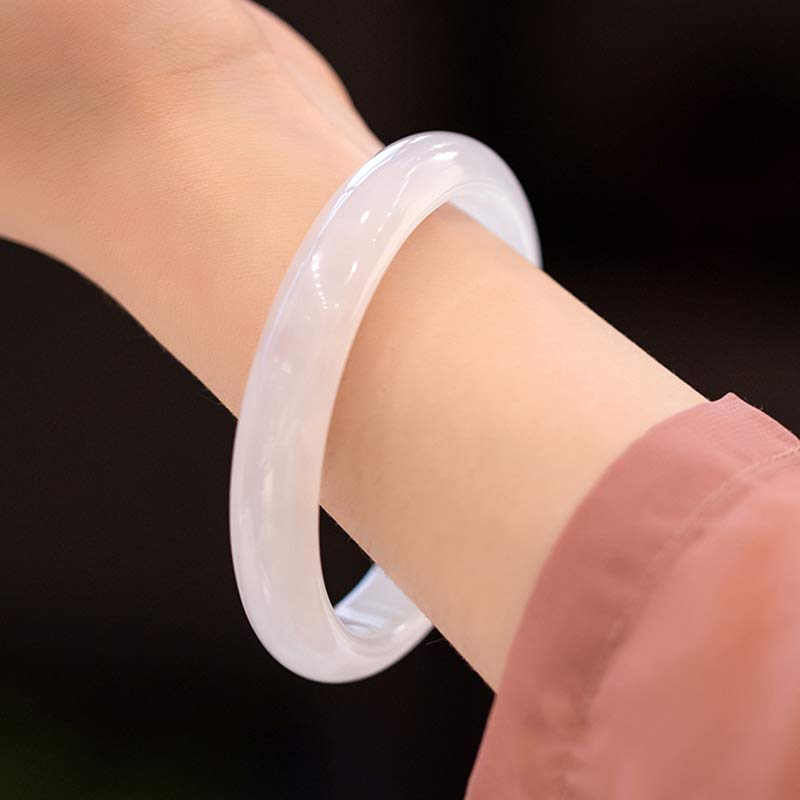 Buddha Stones Naturalne Chalcedon Harmonia Pozytywna Bransoletka Bangle - Biały - 64 mm - image 0