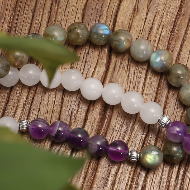 Buddha Stones 108 Mala Beads Biały Agat Ametyst Czarny Brokat Bransoletka Ochronna Kamienia