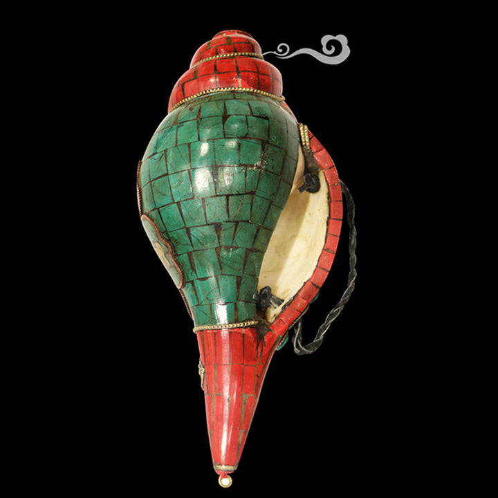 Tybetańska, ręcznie robiona Shankha Om Mani Padme Hum Budda Muszla Muszla Przynosząca szczęście dekoracja - image 5