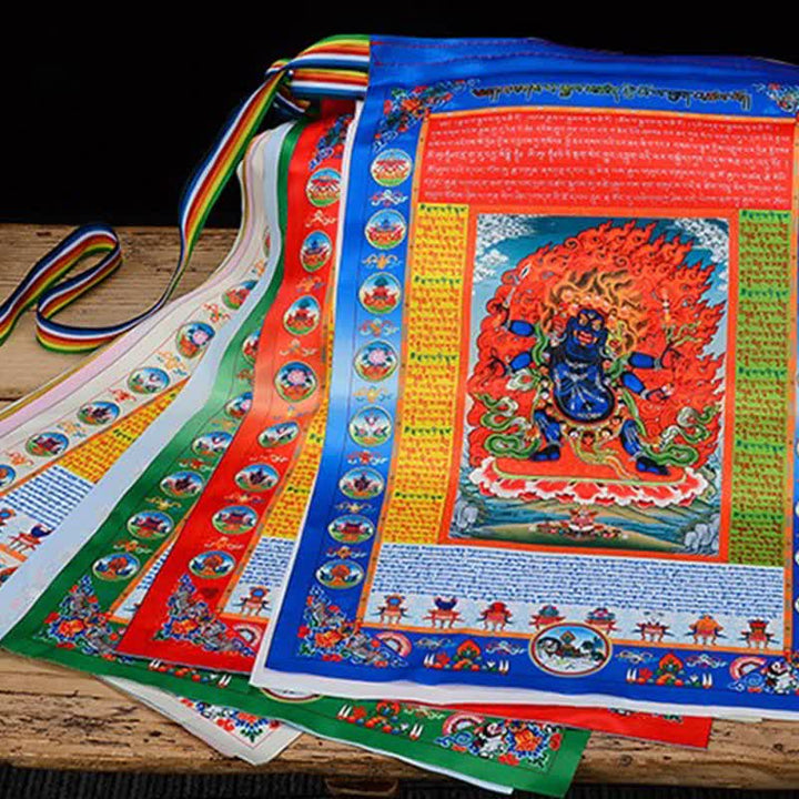 Buddha Stones Tybetańska flaga modlitewna Windhorse Budda w 10 kolorach, uzdrawiająca i pomyślna - image 13