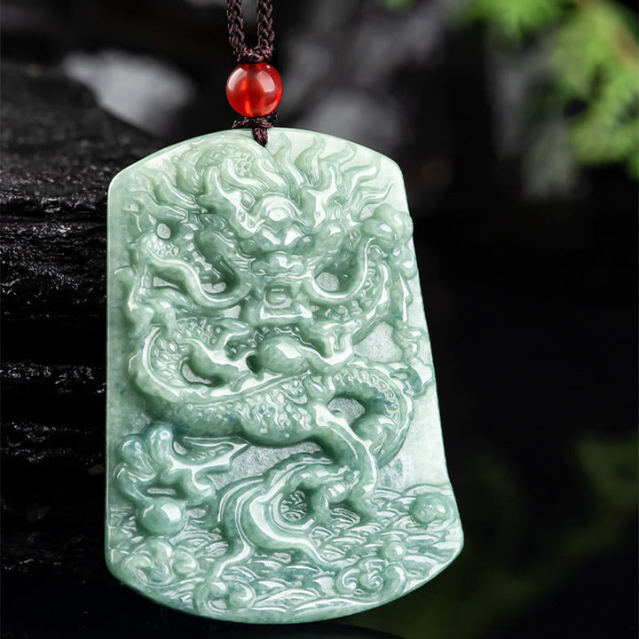 Buddha Stones Naturalny Jadeit Chiński Zodiak Smok Morze Szczęście Naszyjnik Wisiorek - image 6