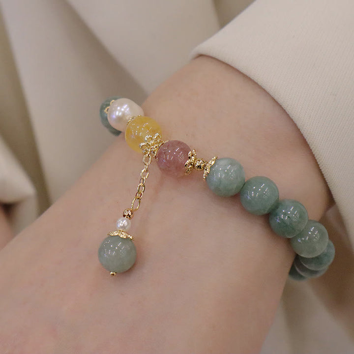 Buddha Stones Jadeit Perła Truskawka Kwarc Obfitość Szczęście Koraliki Charm Bransoletka