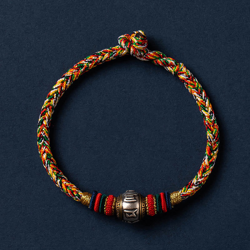 Buddha Stones 925 Srebro Sterlingowe Tybet Ręcznie Robione Om Mani Padme Hum Ochrona Szczęścia Bransoletka King Kong Knot Braided