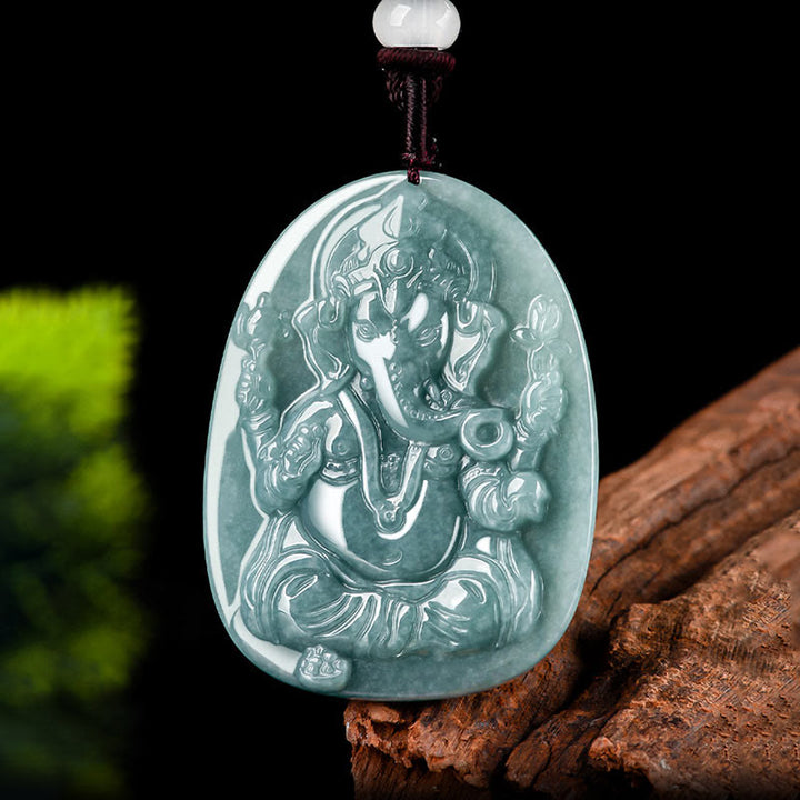 Buddha Stones Naturalny Jadeit Ganesh Ganpati Ochrona Słonia Amulet Naszyjnik Wisiorek
