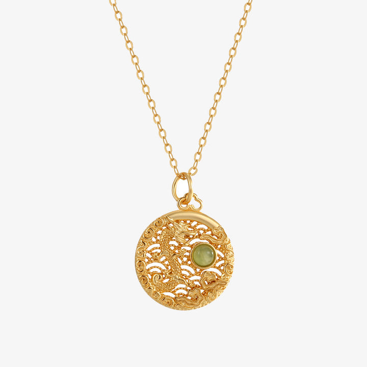 Buddha Stones 925 Srebro Sterling Rok Smoka Pomyślne Chmury Hetian Jade Intarsjowany Naszyjnik Szczęścia Wisiorek