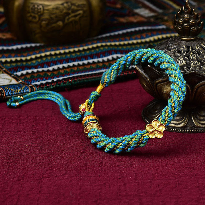 Buddha Stones Tybet Ręcznie Robione Pięć Bogów Bogactwa Szczęścia Thangka Amulet Koło Modlitewne Kwiatowy Urok Bransoletka Z Tkanego Sznurka