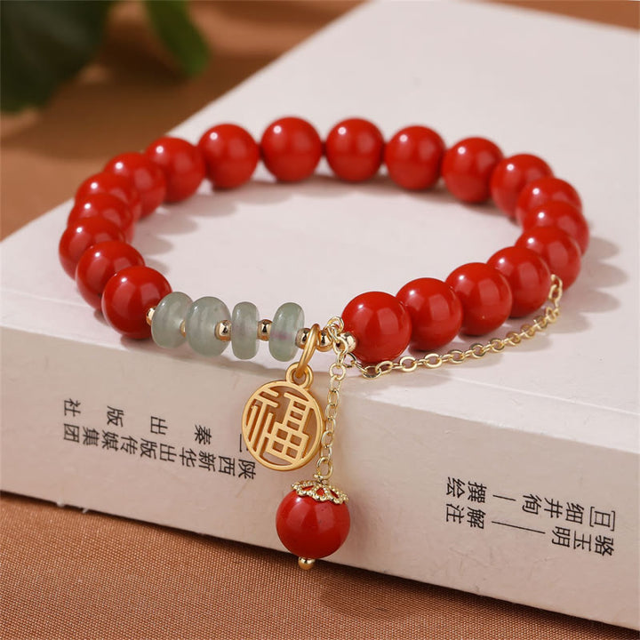 Bransoletka z Buddha Stones Cinnabar Uspicious Fu Character Jade Calm