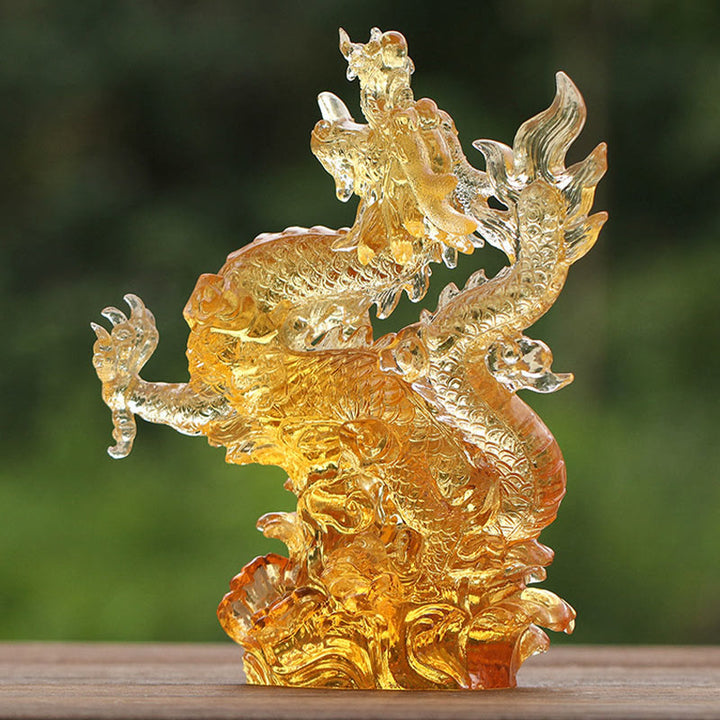 Buddha Stones Ręcznie Chińskie Zodiak Żółty Smok Liuli Kryształowe Dzieło Sztuki Szczęścia Ochrona Dekoracja Domu i Biura