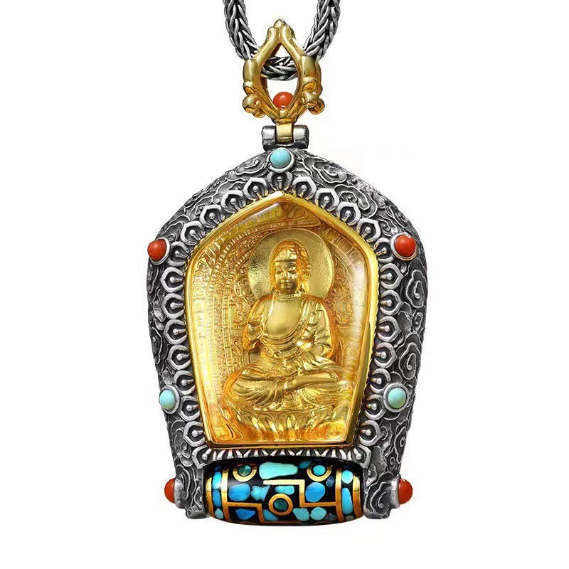 Tybetański chiński zodiak natalny budda thangka dobrobyt obrotowy naszyjnik z koralików dzi wisior - image 11
