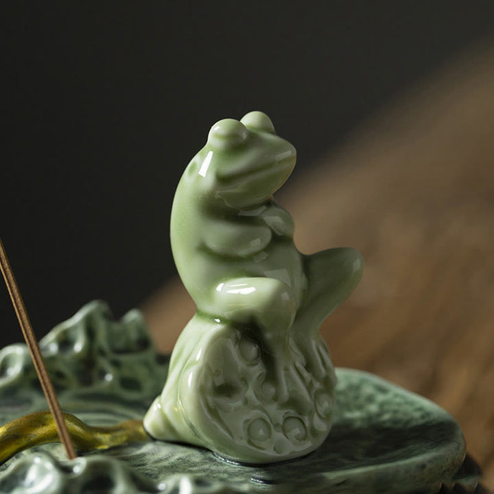 Buddha Stones Liść Medytacja Żaba Wzór Uzdrawiający Ceramiczny Kadzielnica Dekoracja