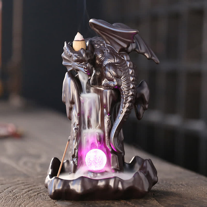 Nordic Dragon Ceramic Backflow Smoke Fountain Medytacja Uzdrawiająca Kadzielnica Dekoracja Kula Led