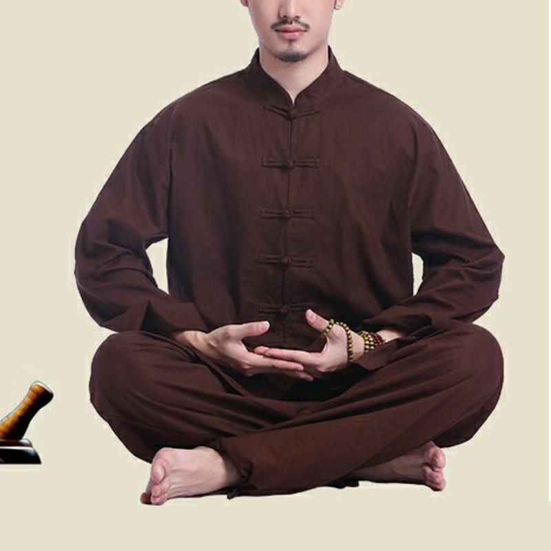 Buddha Stones Chiński Żaba Guzik Projekt Medytacja Modlitwa Bawełna Len Duchowy Zen Praktyka Joga Odzież Męski Zestaw - image 17