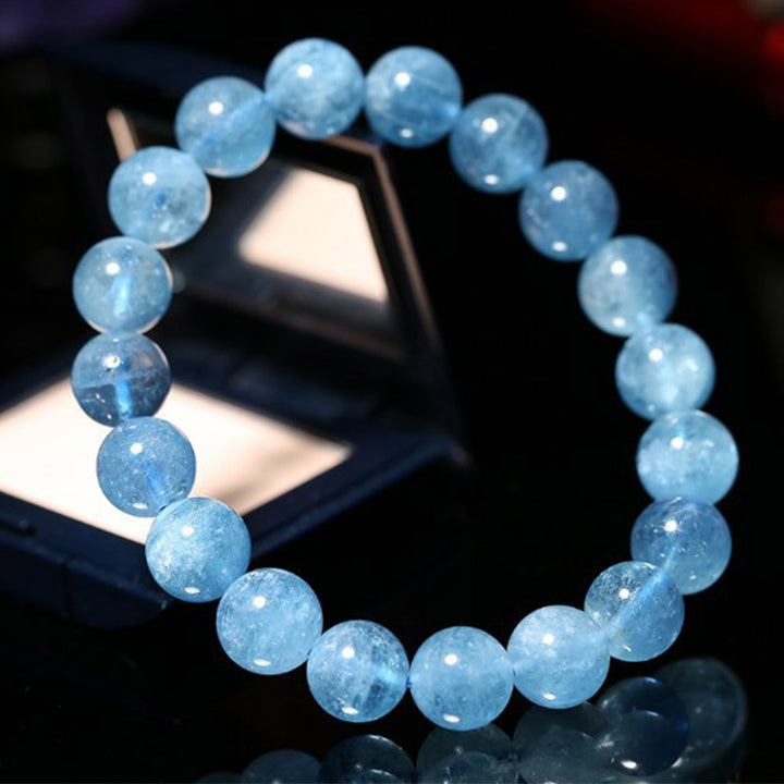Buddhastoneshop Bransoletka z koralików akwamarynowych Peace Healing