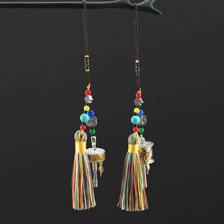 Tybet Om Mani Padme Hum Koło modlitewne Tassel Bag Dekoracja samochodowa do zawieszenia