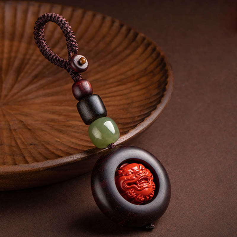 Buddha Stones Tybet Om Mani Padme Hum PiXiu Miedziana Moneta Mały Liść Czerwony Sandałowiec Cynober Ochrona Brelok