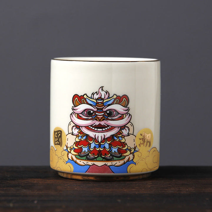 Buddha Stones Ceramiczne filiżanki do herbaty Vintage Plum Blossom Pine Bamboo Phoenix Kirin Lion Dancing