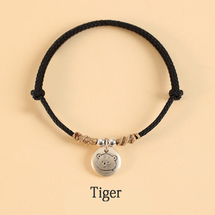 Buddha Stones Ręcznie robione 999 Srebro Sterling Rok Smoka Uroczy Chiński Zodiak Szczęście Pleciona Bransoletka