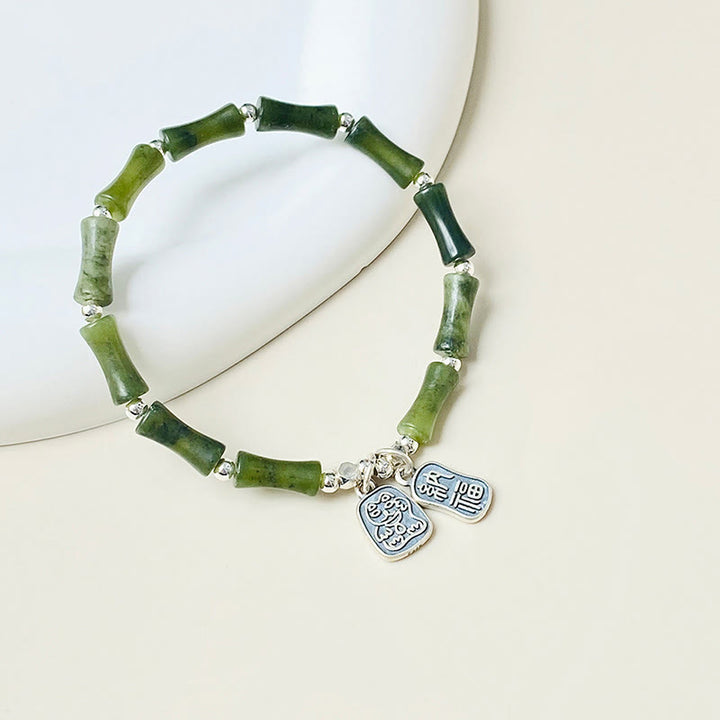 Buddha Stones 925 Srebro Sterlingowe Bambus Jade Lucky Cat Fu Character Luck Abundance Bransoletka - image 16
