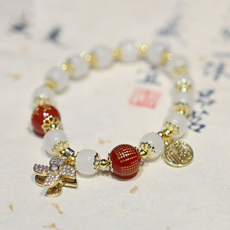 Buddha Stones Wiatrak Chiński Zamek Charm Fu Znak Błogosławieństwo Bransoletka