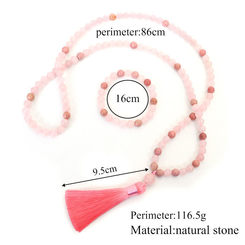 Buddha Stones 108 Mala Beads Różowa Kryształowa Bransoletka z Chwostem Miłości