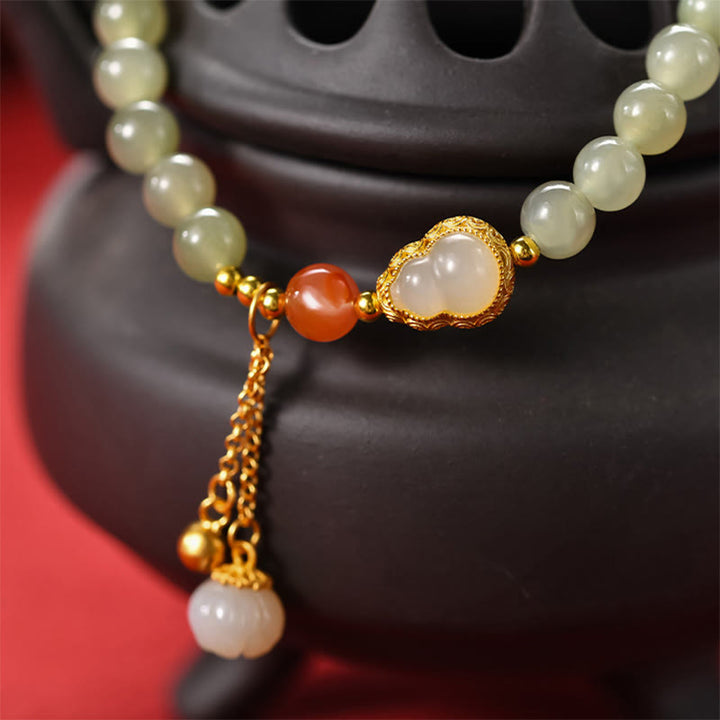 Bransoletka ze srebra próby 925 Hetian Jade Gourd Lotus Abundance Luck