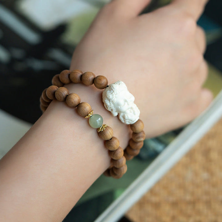 Buddha Stones Sandałowe Hetian Jadeit Ivory Fruit Zielona Tara Bransoletka Ochronna
