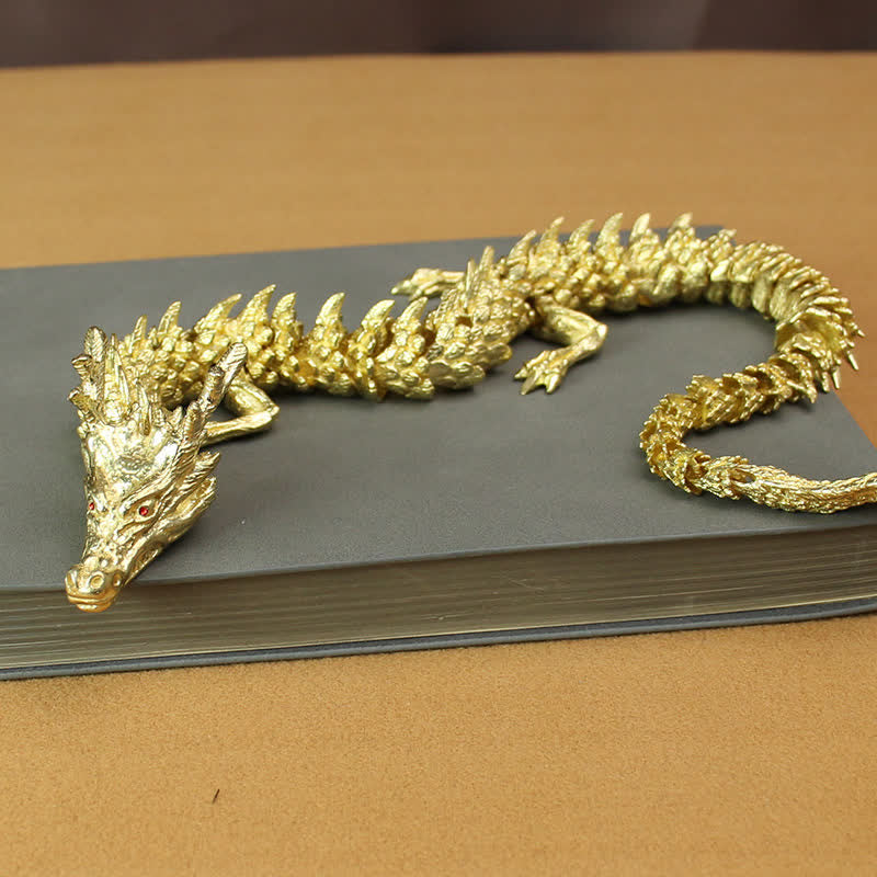 Mosiężny Miedziany Smok Bogactwo Szczęście Ochrona Statuetka Dekoracja Domu - Złoto - image 7