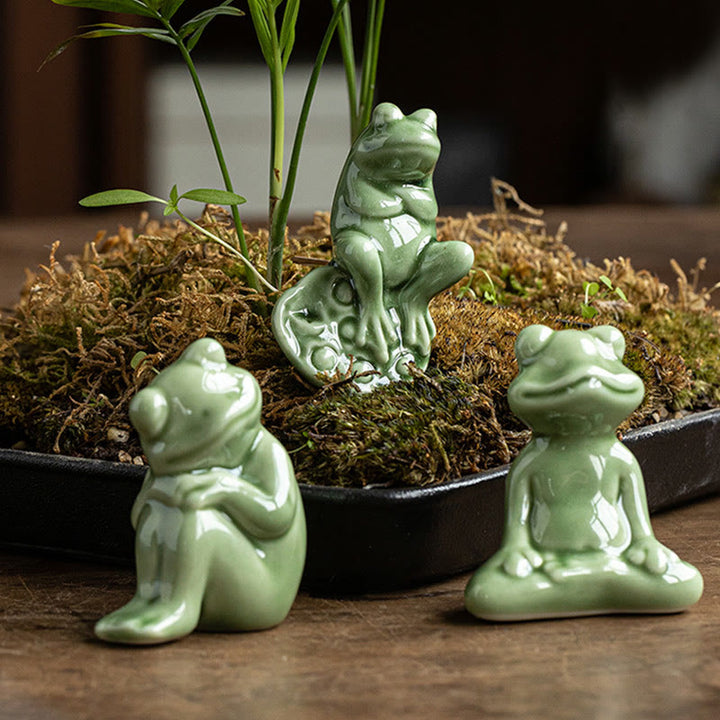 Buddha Stones Mini Mała Medytacja Lotos Spoczywająca Żaba Ceramiczna Bogactwo Szczęście Dom Herbata Figurka Dekoracja