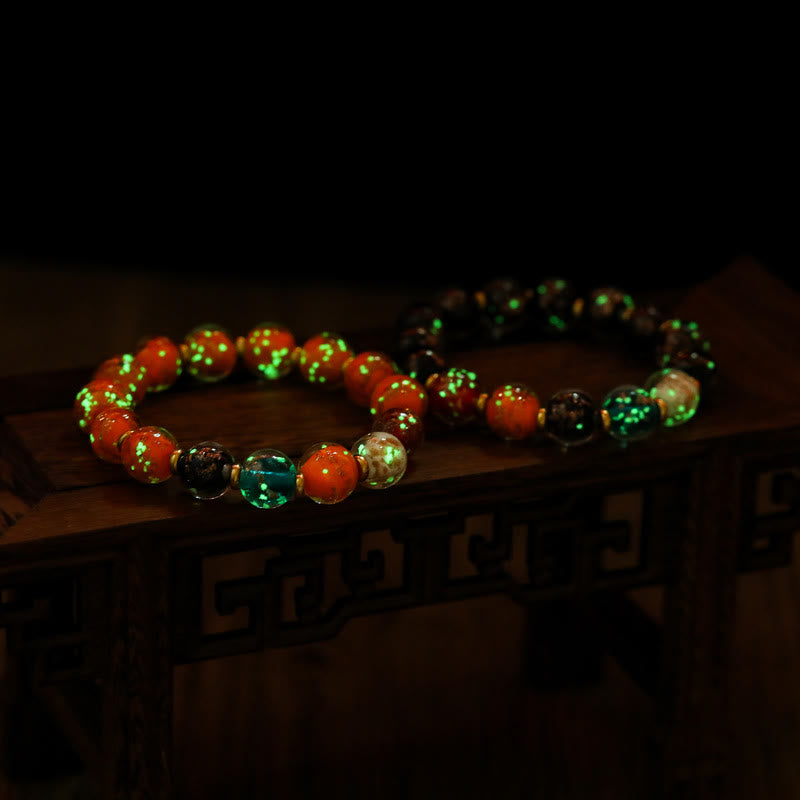 Bransoletka z Buddha Stones , świecących szklanych koralików Liuli, fluorescencyjna, dająca szczęście