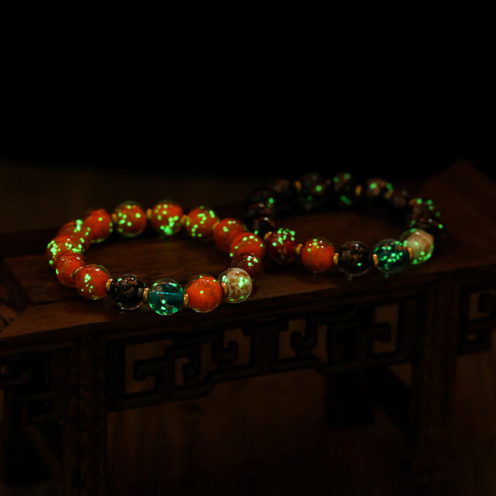 Bransoletka z Buddha Stones , świecących szklanych koralików Liuli, fluorescencyjna, dająca szczęście