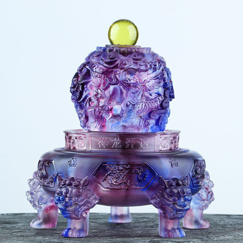 Buddha Stones Feng Shui Pomyślny Smok Ręcznie Robiony Kryształ Liuli Obrotowy Dzieło Sztuki Szczęście Dekoracja Domu i Biura - Fioletowy - image 0
