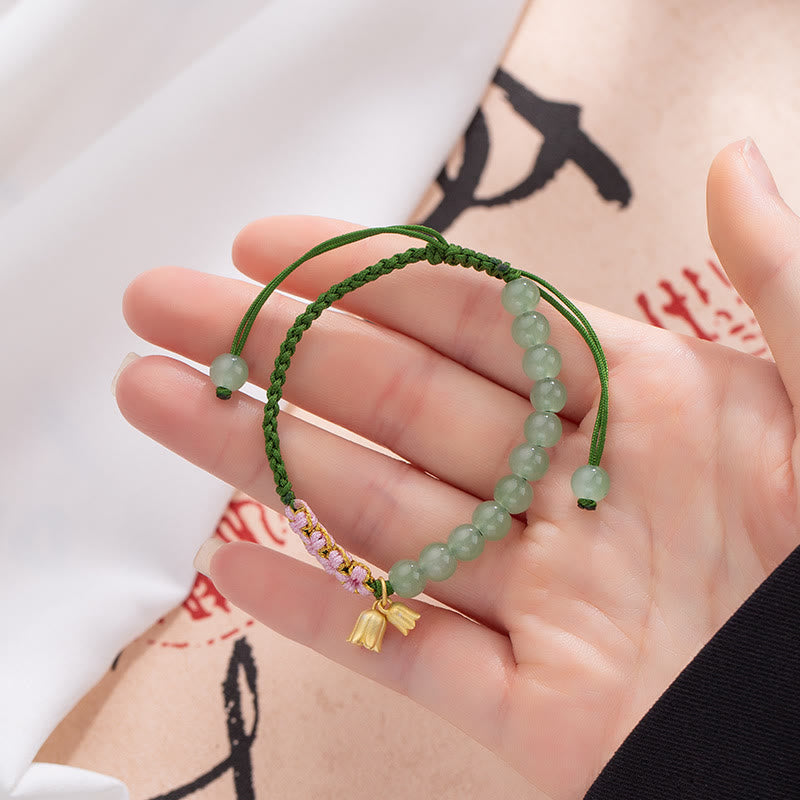 Buddha Stones Ręcznie Robione Jade Koraliki Konwalii Charm Szczęścia Bransoletka Pleciona