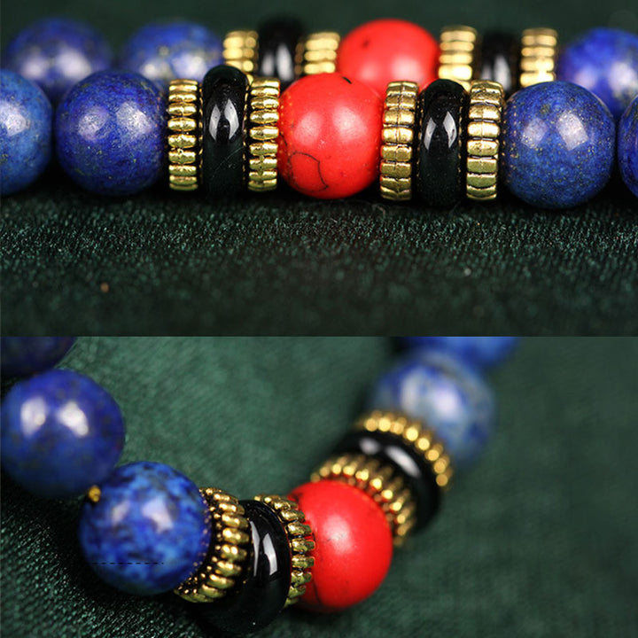Buddha Stones Tybetańska Mala Lapis Lazuli Pozytywna Bransoletka