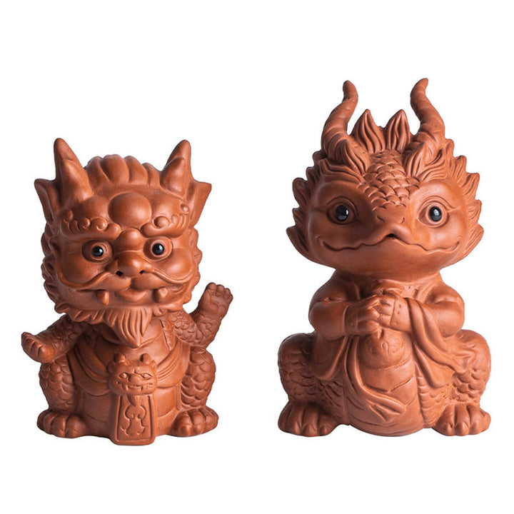 Buddha Stones Szczęście Smok Bogactwo Herbata Zwierzę Fioletowa Glina Figurka Dekoracja