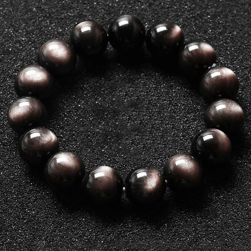 Bransoletka ochronna z naturalnego obsydianu i Buddha Stones w kolorze srebra