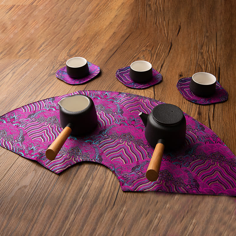 Podkładka pod Buddha Stones Vintage Sea Wave Bamboo Plum Blossom, podkładka pod kubek z haftem Kung Fu Tea Mat