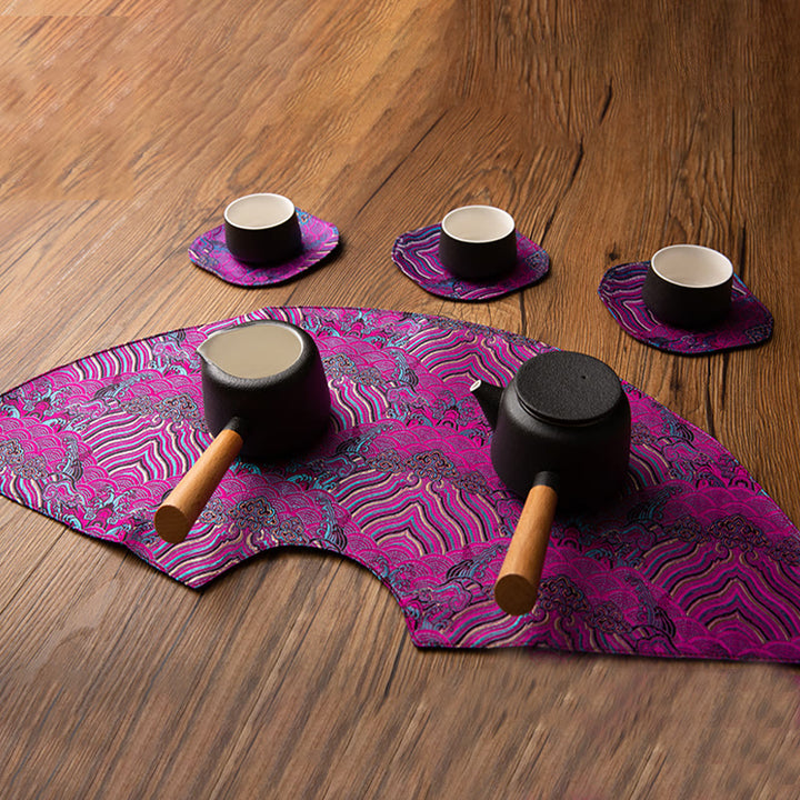 Podkładka pod Buddha Stones Vintage Sea Wave Bamboo Plum Blossom, podkładka pod kubek z haftem Kung Fu Tea Mat