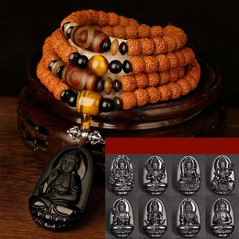 Tybet 108 Mala Beads Rudraksha Bodhi Seed Chinese Zodiac Natal Buddha Wealth Charm Bracelet