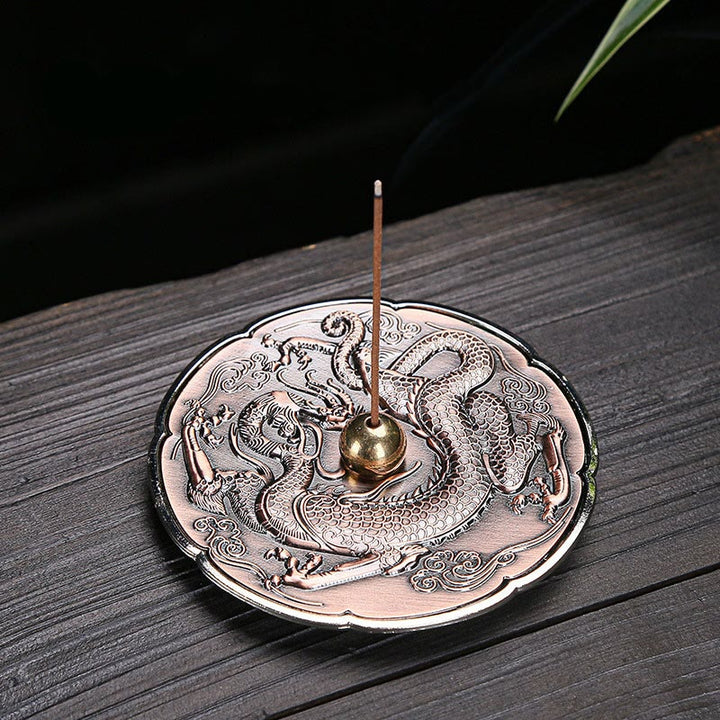 Buddha Stones Okrągłe Pomyślne Smoki Ochrona Miedziany Stop Kadzidełko Dekoracja