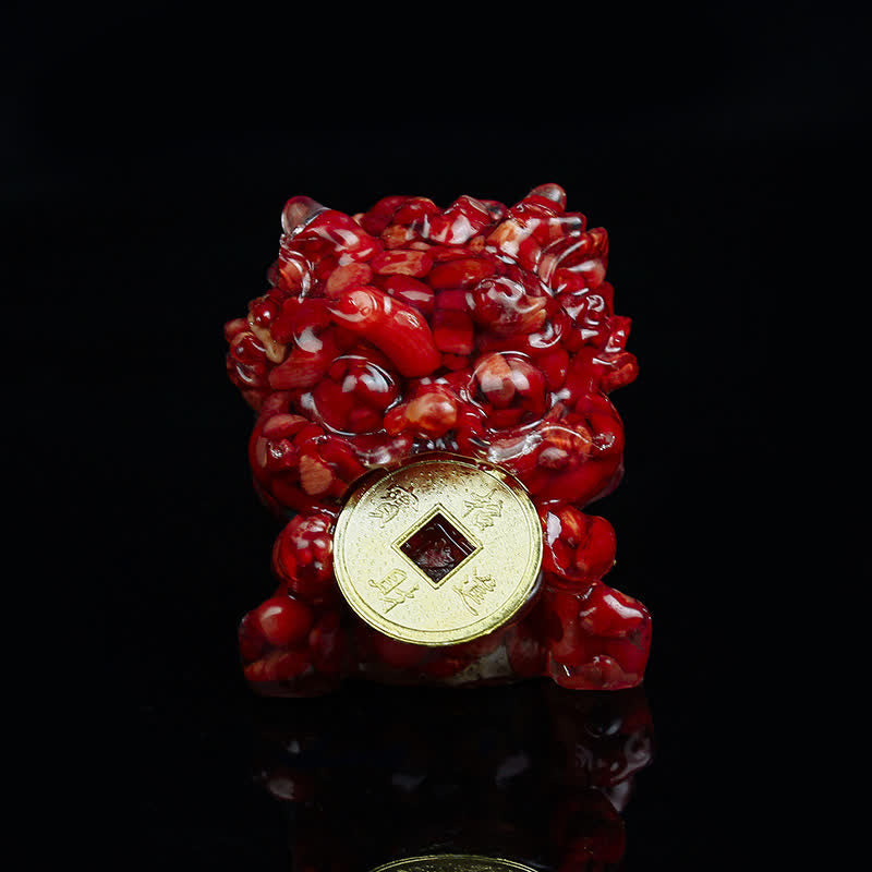Buddha Stones Ręcznie Robione Słodkie PiXiu Złota Moneta Kryształ Fengshui Energia Bogactwo Fortuna Dekoracja Domu - Czerwony koral - image 15