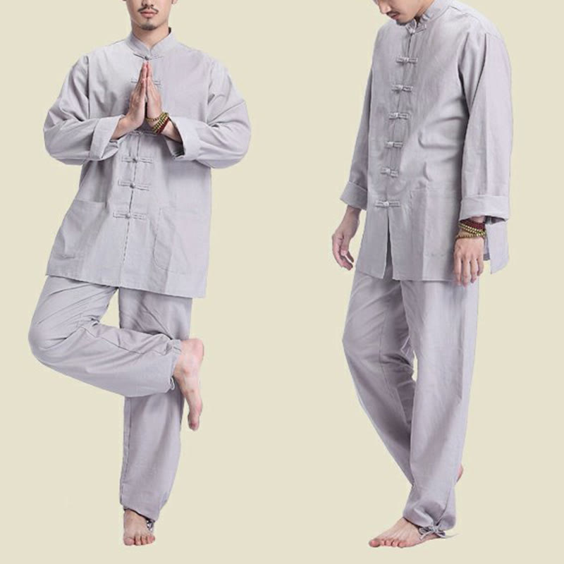Buddha Stones Chiński Żaba Guzik Projekt Medytacja Modlitwa Bawełna Len Duchowy Zen Praktyka Joga Odzież Męski Zestaw - image 1