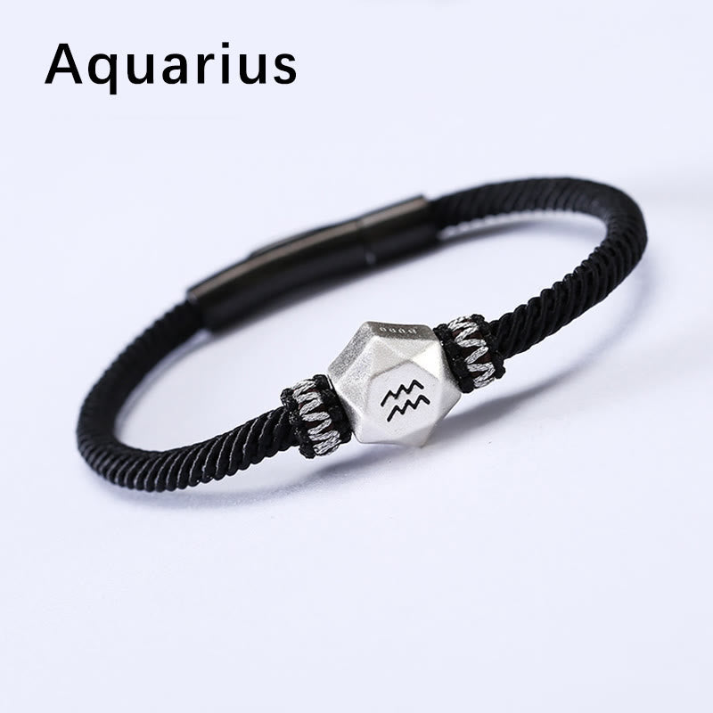 Buddha Stones 999 Srebro Sterling 12 Konstelacji Zodiaku Ochrona Ręcznie Robiona Bransoletka Sznurkowa